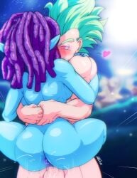 1girls anus ass blue_skin butt cerealian cowgirl_position dat_ass dragon_ball dragon_ball_super dreadlocks granolah macki male/female mrmlix pointy_ears purple_eyes purple_hair sex stand_and_carry_position standing_sex vaginal_penetration