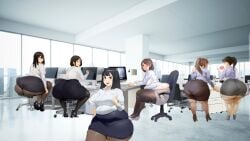 ass_in_dress bamboo_ale big_ass black_hair blush brown_hair chubby chubby_female edit edited fat_ass fat_woman heels high_heels huge_ass large_ass licking_lips office office_lady original peach_(fruit) printer skirt skirt_pull thighs thumbs_up uncensored