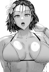 1girls beach big_breasts bikini bikini_top black_hair breasts close-up daraz18aka eyeshadow female female_focus female_only fubuki_(one-punch_man) greyscale jewelry lips looking_at_viewer medium_hair midriff one-punch_man open_mouth seductive seductive_eyes seductive_look short_hair solo solo_focus water wet wet_clothes white_background