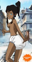 1girls avatar_legends blue_eyes breasts dark-skinned_female dark_skin diaper female korra medium_breasts nipples purple-monke the_avatar the_legend_of_korra water_tribe