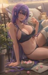 1girls absurd_res blue_eyes breasts cleavage female female_only hi_res large_breasts original panties purple_hair solo thighs yohan1754