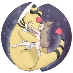 ampharos brown_hair jasmine_(pokemon) kissing male_pokemon/female_human nintendo nude pokemon pokemon_(species) pokemon_gsc pokephilia saekosart sex source_request tagme vaginal_penetration vaginal_sex year_request