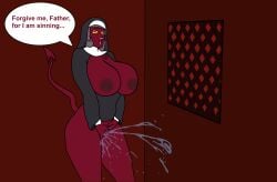 asking_for_forgiveness asking_for_help asking_to_stop big_ass big_breasts blind_peacock_draws blind_peacock_draws_(artist) booth booth_(structure) catholic church church_background church_clothes church_interior confession confession_booth confession_box confessional demon demon_girl demon_horns demon_tail ejaculating ejaculation ejaculation_under_clothes forgiveness gray_hair grey_hair hazbin_hotel hazbin_hotel_oc headwear headwear_only hell helluva_boss helluva_boss_oc latina latina_female naked naked_female nun nun's_habit nun_outfit open_mouth orgasm original original_art original_artwork original_character oro_(blindpeacockdraws) partially_clothed pussy pussy_juice pussy_juice_drip red_eyes red_skin religious religious_clothing religious_headwear religious_themes sinner sinner_demon sinning so_wrong speech speech_bubble squirt squirting squirting_orgasm squish text text_bubble yellow_eyes