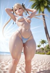 1girls 3d ai_generated arms_behind_head ass bangs beach big_ass bikini bloom blue_bikini blue_eyes breasts cute cute_face day dead_or_alive depth_of_field dynamic_pose female female_focus female_only flat_belly hair_ornament happy hi_res highres huge_ass large_ass legs_apart lens_flare light-skinned_female light_skin long_hair looking_at_another marie_rose medium_breasts numbleg pale_skin palm_tree photorealistic plump_thighs realistic sand shiny_skin skindentation slim_waist smile solo solo_female standing striped_bikini thick_thighs thighs underboob wet wide_hips