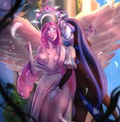 blue_eyes cookie_run cookie_run_kingdom ecchi eternal_sugar_cookie looking_at_partner pink_eyes pink_hair shadow_milk_cookie