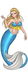 bare_shoulders black_background blonde_hair blue_eyes braid breasts cg closed_mouth collarbone earrings female fins full_body hair_slicked_back hentai_heroes jewelry kinkoid long_hair looking_at_viewer melusine_(hentai_heroes) mermaid midriff monster_girl monsterification navel official_art parody seashell shell shell_bikini shell_necklace smile solo transparent_background very_long_hair