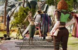 1boy 1girls baldur's_gate_3 dialogue dinoboy555 dungeons_and_dragons female femboy flirting forgotten_realms githyanki lae'zel male tagme tav_(baldur's_gate) text