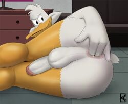 anal anal_fingering anal_masturbation anatid anseriform anthro anus ass avian backsack balls beak bird brouva darkwing_duck disney drake_mallard duck ducktales feathers fingering fingering_self genitals glans humanoid_genitalia humanoid_penis lying male masturbation on_side penis perineum solo white_body white_feathers