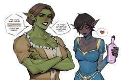 2girls dark_elf dialogue dunmer elf humor imminent_sex implied_yuri orc orc_female orsimer tagme text the_elder_scrolls the_elder_scrolls_iv:_oblivion ykshelter