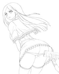 ass castlevania castlevania:_portrait_of_ruin charlotte_aulin long_hair monochrome panties panty_pull pointy_chin sketch vacuum_cleaner