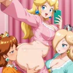 3girls ai_generated ass ass_worship bare_ass blonde_hair blue_eyes breasts brown_hair clothing crown earrings eating_ass female hand_on_ass hand_on_butt hand_on_hip human human_on_human licking_asshole light-skinned_female light_skin lipstick mammal mario_(series) mature mature_female mouth_on_ass navel nintendo pajamas pants_down phone princess princess_daisy princess_peach princess_rosalina royalty selfie seraphim_ai super_mario_bros. super_mario_galaxy yuri