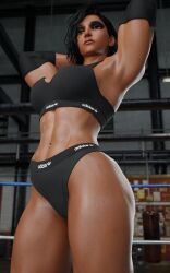 1girls 3d abs ass big_ass big_breasts blizzard_entertainment breasts burningastral dark-skinned_female dark_skin fareeha_amari female female_only fit fit_female gym mature_female muscular muscular_female overwatch overwatch_2 pharah solo solo_focus sports_bra straight_hair tagme thick_thighs wide_hips