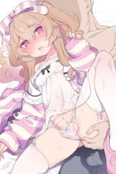 2boys @_@ bar_censor blush breasts brown_hair censored commentary_request commission crossdressing dress garter_belt highres jacket long_hair long_sleeves male male_focus male_with_breasts multiple_boys navel nose_blush nyakkuru oerba_yun_fang open_mouth original otoko_no_ko paid_reward_available panties penis pink_jacket puffy_long_sleeves puffy_sleeves see-through_clothes see-through_dress skeb_commission skin_fang sleeves_past_wrists small_breasts solo_focus striped_clothes striped_jacket tearing_up thighhighs two_side_up underwear white_dress white_panties white_thighhighs yaoi