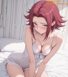 1girls ai_generated bed blue_eyes breasts code_geass female haart_ai kallen_stadtfeld medium_breasts red_hair