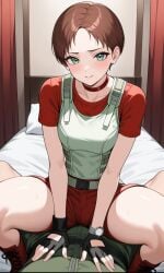 ai_generated clothed jg7 rebecca_chambers resident_evil short_hair sitting_on_viewer