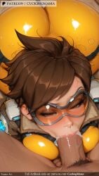 ai_generated ass bodysuit bomber_jacket brown_eyes brown_hair brown_jacket clothed_female_nude_male cuckingmama cum cum_in_mouth fellatio glasses glowing goggles jack-o'-lantern jacket leather_jacket multiple_girls one_eye_closed oral orange_bodysuit orange_goggles patreon_username penis pov short_hair spiked_hair straight tagme tracer_(overwatch)