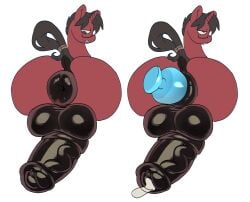 1boy annacrazytoivo brown_hair buttplug donut_anus feral horse_penis horsecock huge_balls huge_cock male male_only ponut pony puffy_anus red_body remipony_(remiman) solo unicorn