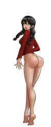 :d ass barefoot black_hair bottomless braid breasts cg feet female from_behind full_body glasses green_background green_eyes hentai_heroes huge_ass kinkoid large_breasts long_hair long_sleeves looking_at_viewer looking_back medium_breasts momo_(hentai_heroes) no_panties official_art open_mouth parody pointy_ears shiny_skin shirt simple_background smile solo standing tadokoro_megumi thighs tiptoes toes tongue tongue_out transparent_background twin_braids