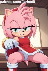 1girls ai_generated amy_rose bed bedroom cartonai dress female furry_female hedgehog_girl mobian mobian_(species) panties pink_body pink_fur pink_skin pink_skinned_female sega solo sonic_(series) sonic_the_hedgehog_(series)