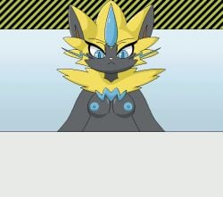 animated big_breasts breast_expansion breasts expansion female generation_7_pokemon huge_breasts injection legendary_pokemon milkis2000 nintendo nipples pokemon pokemon_(species) small_breasts solo zeraora