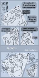 anal anal_masturbation anthro avian bird bodily_fluids cellphone clothing club_penguin comic cum cum_while_penetrated duo ejaculation electronics english_text eyewear gary_the_gadget_guy genital_fluids genitals glasses hat headgear headwear hi_res ibgross lies looking_pleasured male masturbation monochrome object_in_ass object_insertion penetration penguin penis phone propeller_hat rookie_(club_penguin) solo text