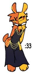 2025 aliasing animate_inanimate anthro arm_tuft barefoot binary_drawing black_choker black_clothing black_dress black_jewelry black_necklace black_sclera blush blush_stickers bulge chest_tuft choker closed_smile clothed clothing detailed_bulge digital_drawing_(artwork) digital_media_(artwork) dress ear_piercing ear_ring emoticon eyelashes feet femboy flat_colors front_view full-length_portrait fur genital_outline hi_res hollow_hip_backless_chain_dress jewelry lagomorph leaning leaning_forward leporid living_plushie looking_at_viewer male mammal mouth_closed multicolored_body multicolored_fur necklace orange_body orange_eyes orange_fur penis_outline piercing plushie portrait rabbit ring_piercing scut_tail short_tail shoulder_tuft simple_background smile solo standing tail thick_thighs toes tuft two_tone_body two_tone_fur weirdenned white_background wide_hips x_eye yellow_body yellow_fur