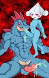 anthro blush color cum dark-moltres fellatio feraligatr insertion interspecies male male_only meditite multiple_males muscles nude oral penis pokemon size_difference yaoi