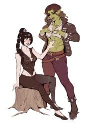 2girls abs baldur's_gate_3 dungeons_and_dragons female forgotten_realms muscle_worship muscular muscular_female orc orc_female shadowheart tagme tav_(baldur's_gate) touching_abs ykshelter yuri