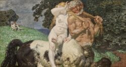 1905 20th_century 5_fingers 5_toes absurd_res alexander_rothaug ancient_art areola arm_hair ass beard biped black_body black_fur black_tail blonde_hair blonde_pubes body_hair breasts centaur chest_hair dancing day duo_focus equid equid_taur european_mythology facial_hair feet female female_human fingers formal_art fur grass greek_mythology grin group hair hair_grab head_turned hi_res hill human humanoid_feet humanoid_taur lips long_hair looking_back male male_taur mammal mammal_taur medium_breasts multicolored_body multicolored_fur mythology navel nipples nude nude_female nude_human nymph oil_painting_(artwork) outside painting_(artwork) palms pink_areola pink_lips pink_nipples plant plantigrade pubes public_domain pulling_hair quadruped riding_on_back shadow short_hair signature sitting smile soles split_form tail taur teeth toes touching_hair traditional_painting_(artwork) tree two_tone_body two_tone_fur white_beard white_body white_facial_hair white_fur white_hair white_skin yellow_teeth