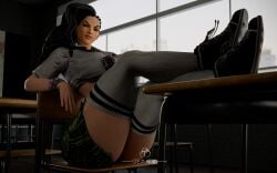 3d ass black_hair brazilian brazilian_female bubble_butt busty capcom female female_focus female_only gyaru hourglass_figure laura_matsuda long_hair makeup schoolgirl sitting steamy3d street_fighter tagme wide_hips