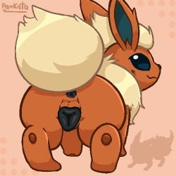 animal_genitalia animal_pussy anus canid canine canine_genitalia canine_pussy darkened_genitalia eeveelution female feral flareon fluffy fluffy_tail fur generation_1_pokemon genitals looking_at_viewer looking_back low_res mammal neck_tuft nintendo orange_body orange_fur pankatares pawpads pokemon pokemon_(species) presenting presenting_anus presenting_pussy pussy simple_background solo standing tail tuft