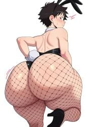 1boy 1femboy 2025 ai_generated alternate_version_available ass big_ass bunny_ears bunny_tail bunnysuit choker dat_ass dumptruck_ass femboy fishnet_legwear fishnets girly huge_ass leotard monkey_d_luffy one_piece playboy_bunny simple_background themto695 thick_thighs thighs twink white_background yamathegod_(style)