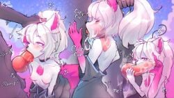 blowjob blowjob_face cum cum_drip cum_in_mouth cum_on_balls cum_on_body cum_on_face cum_on_penis cute dick forced_oral fur furry furry_ears furry_male furry_only furry_tail kyrkyma nude_female on_knees small_breasts touching_penis white_fur white_hair xray_view yoki_j_(yj)