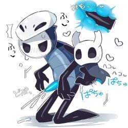 anthro arthropod blue_penis duo genitals hi_res hollow_knight japanese_text male male/male male_penetrated male_penetrating male_penetrating_male penetration penis quirrel_(hollow_knight) sex size_difference small_dom_big_sub team_cherry text the_knight_(hollow_knight) vessel_(species) wan_txt