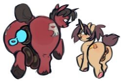 1boy 1boy1girl 1girl1boy anal_beads annacrazytoivo annapony_girl_(annacrazytoivo) bigger_male brown_hair donut_anus female feral horse_penis horsecock huge_balls huge_cock male orange_body ponut pony puffy_anus red_body remipony_(remiman) smaller_female unicorn