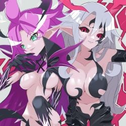 artina artina_xeno barely_clothed black_sclera breasts demon_girl disgaea disgaea_4 disgaea_5 disgaea_rpg large_breasts liezerota octpus_tako pink_hair skimpy_clothes white_hair