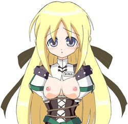 anime_style big_eyes blonde_hair blue_eyes breasts clothing female female_only front_view human pale_skin pointy_chin solo tagme yggdra_union yggdra_yuril_artwaltz