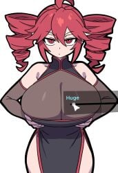 1girls 2d 2d_(artwork) ahoge alicesz armwear bare_shoulders bodysuit breast_lift breast_slider breasts cleavage cleavage_cutout cleavage_overflow clothed clothed_female clothing curvaceous curvy curvy_female curvy_figure dress expressionless female female_only fully_clothed gigantic_breasts hands_on_breasts holding_breast huge_breasts kasane_teto large_breasts looking_at_viewer massive_breasts red_eyes red_hair skindentation slider slider_(control) solo solo_female text thick_thighs thighs top_heavy twin_drills utau white_background