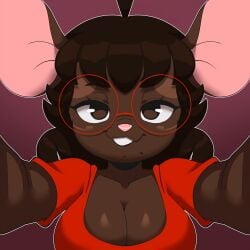 1:1 1female 1girl 1girls 2023 2023s absurd_res absurdres ahoge ambiguous_pov anthro anthro_female anthrofied bedroom_eyes big_breasts breasts brown_body brown_eyes brown_fur brown_hair buckteeth cleavage clothed clothing comic cute cute_face dark-skinned_female dark_body dark_skin digital_art digital_drawing digital_drawing_(artwork) digital_media digital_media_(artwork) digital_painting digital_painting_(artwork) eyewear female female_anthro female_focus female_only first_person_view fur furry furry_female glasses gwen_martin hair hi_res huge_breasts icon joaoppereiraus long_hair looking_at_viewer mammal markings mole_(marking) mouse mouse_ears mouse_girl mouse_humanoid murid murine narrowed_eyes oc original original_character pink_inner_ear pink_nose red_clothing red_eyewear red_glasses red_shirt rodent round_ears shirt simple_background smile smiling smiling_at_viewer solo solo_female solo_focus teeth topwear