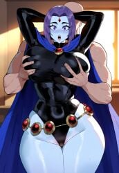 1girls ai_generated ass big_breasts breasts dc_comics enormous_breasts female female_focus huge_ass huge_breasts juuicyai large_breasts light-skinned_female looking_at_viewer looking_pleasured male/female purple_eyes purple_hair raven_(dc) short_hair thick_thighs thighs twintails wide_hips