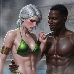 ai ai-created ai-generated ai_assisted ai_generated bath bikini ciri dark-skinned_male dark_skin female interracial male the_witcher_(series) the_witcher_3:_wild_hunt
