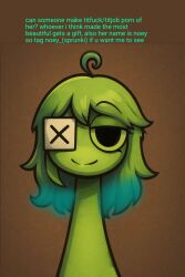 1girls ai ai_generated eyelashes eyepatch female lime_body long_hair request sprunki