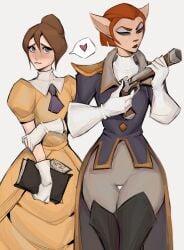 2d 2girls captain_amelia clothed cowboy_shot crossover digital_media disney female female_only implied_yuri jane_porter multiple_girls short_hair tarzan_(1999_film) treasure_planet very_short_hair ykshelter yuri