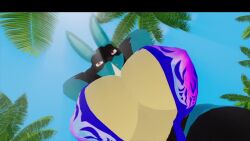 1girls 3d arms_behind_head arms_up big_breasts bikini bouncing_breasts chest_spike female from_below furry laugh laughing looking_at_viewer looking_down low-angle_view lucario pokemon sloppydragons solo sound tagme talking_to_viewer video voice_acted vrchat