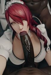 1girls 2boys 3d ai_generated anal ass big_ass big_breasts big_penis blowjob breasts clothed_female clothed_female_nude_male dark-skinned_male exposed_ass exposed_breasts fellatio female female_focus generalbutch_(style) huge_ass huge_breasts huge_cock interracial light-skinned_female long_hair looking_at_viewer maid maid_uniform male male_pov mitsuru_kirijo mmf_threesome on_bed persona persona_3 persona_3_reload pov red_hair red_lipstick skirt_lift sodaglow_artist spitroast tagme threesome