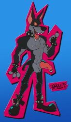 absurd_res animal_genitalia animal_penis beckoning boots bottomwear canid canine canine_genitalia canine_penis canis clothed clothing collar cuff_(restraint) domestic_dog doodledoggy epic_games footwear fortnite fortnite:_battle_royale fortnite_concept_skin furry genital_piercing genitals gesture hi_res knot knotted_penis looking_at_viewer mammal nipple_piercing nipples open_bottomwear open_clothing open_pants pants penis penis_piercing piercing restraints shoes tongue tongue_piercing toony wrist_cuffs
