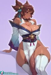 1futa ai-created ai_generated balls bicolored_hair big_balls big_hips big_penis big_thighs dark-skinned_futa dark_skin futa_focus futa_only futanari intersex league_of_legends makeup nail_polish noonyx penis spirit_blossom_series taliyah