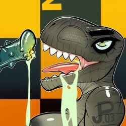 1:1 2020 animal_genitalia animal_penis anthro bodily_fluids bogexplosion breasts cum cum_in_mouth cum_inside cumshot dinosaur disembodied_penis duo ejaculation equine_genitalia equine_penis erection female female_focus flared_penis genital_fluids genitals grey_body grey_scales jurassic_park jurassic_world male male/female non-mammal_breasts open_mouth penile_spines penis prehistoric_species reptile rexy_(jurassic_park) scales scalie sharp_teeth short_playtime side_view solo_focus tattoo teeth theropod tyrannosaurid tyrannosauroid tyrannosaurus universal_studios