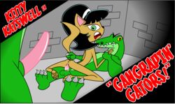 alligator anthro black_hair cat cum cum_in_pussy cum_inside erection felid feline felis female interspecies jeezits kitty_katswell looking_at_viewer sex t.u.f.f._puppy tagme tail_grab vaginal_penetration