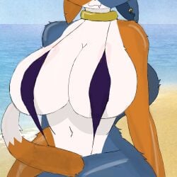 1girls anthro beach_background big_ass big_breasts cat_ears cat_tail feline feline_ears feline_humanoid female fortnite huge_breasts meow_skulls meow_skulls_(fortnite) micro_bikini myst_stelk wide_hips